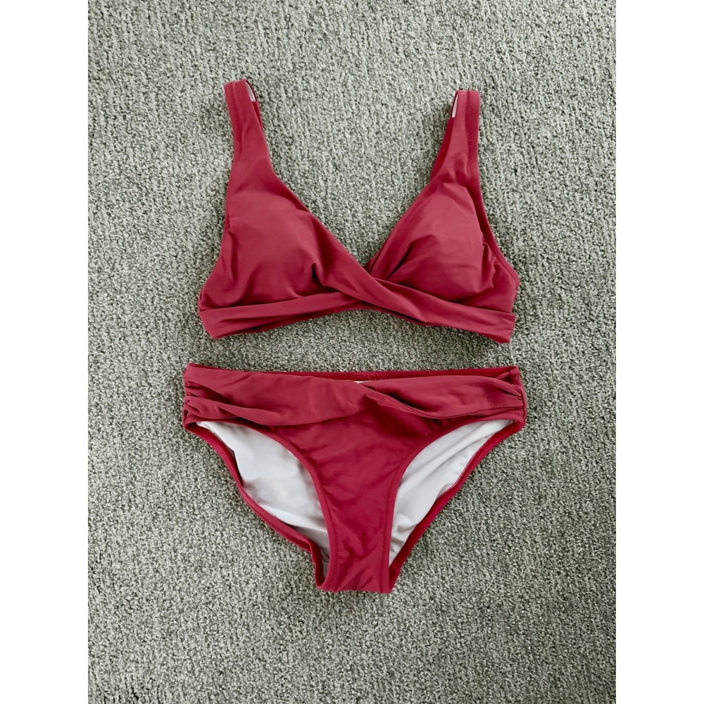 Lands End Wrap Front Bikini Set Raspberry Red Pink Size 6 Beach Coastal